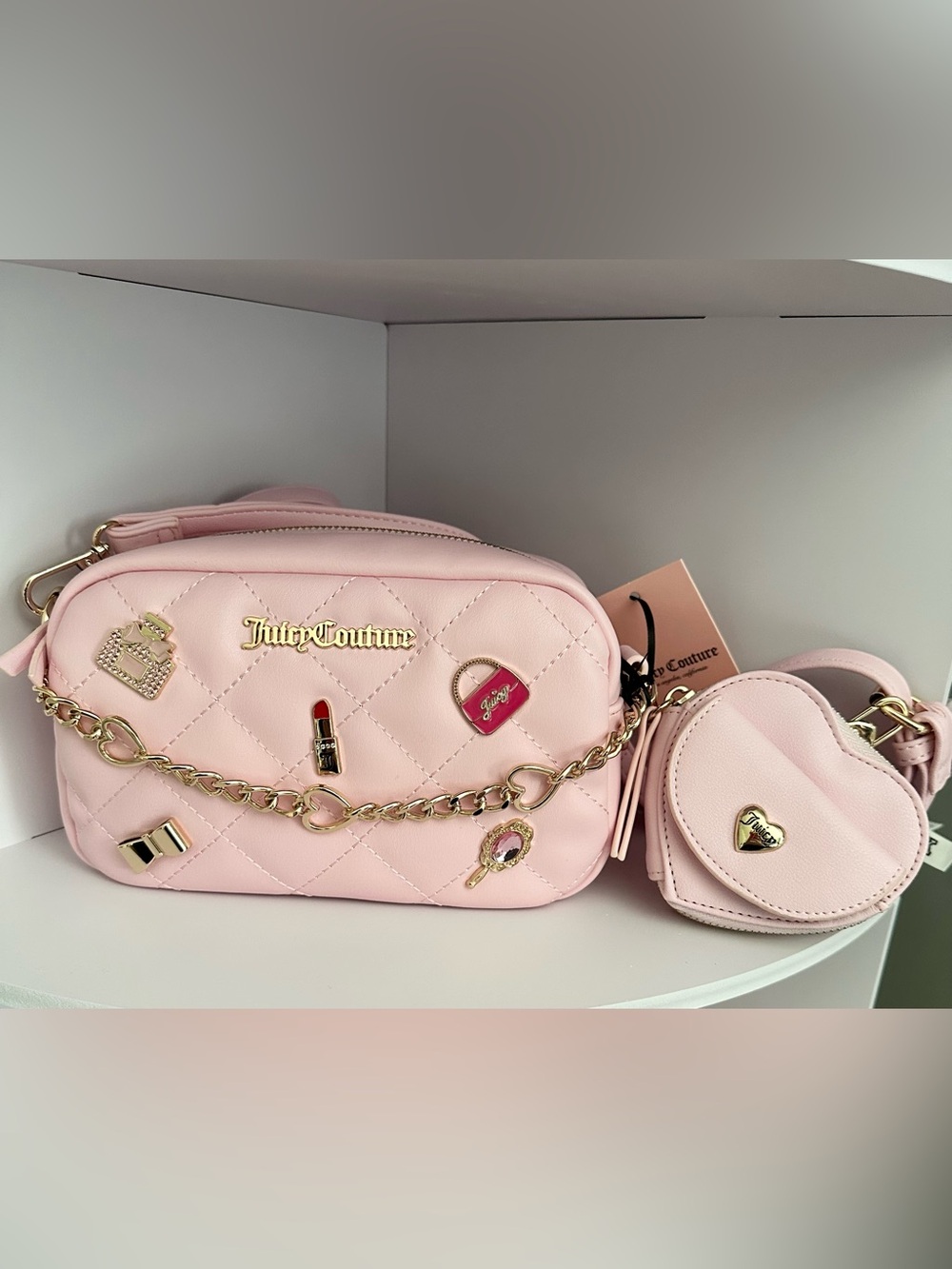 JUICY COUTURE Pink Puffy Quilted Camera Bag